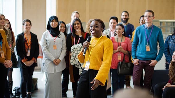 Community members working together on a project